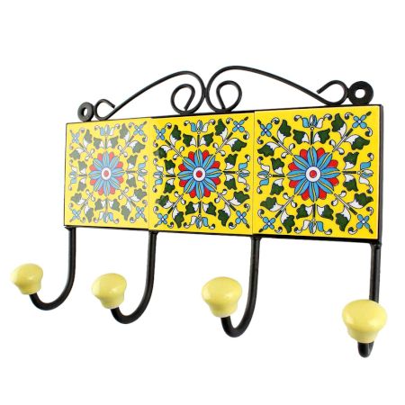 Turquoise Sunflower Ceramic Tile Hook